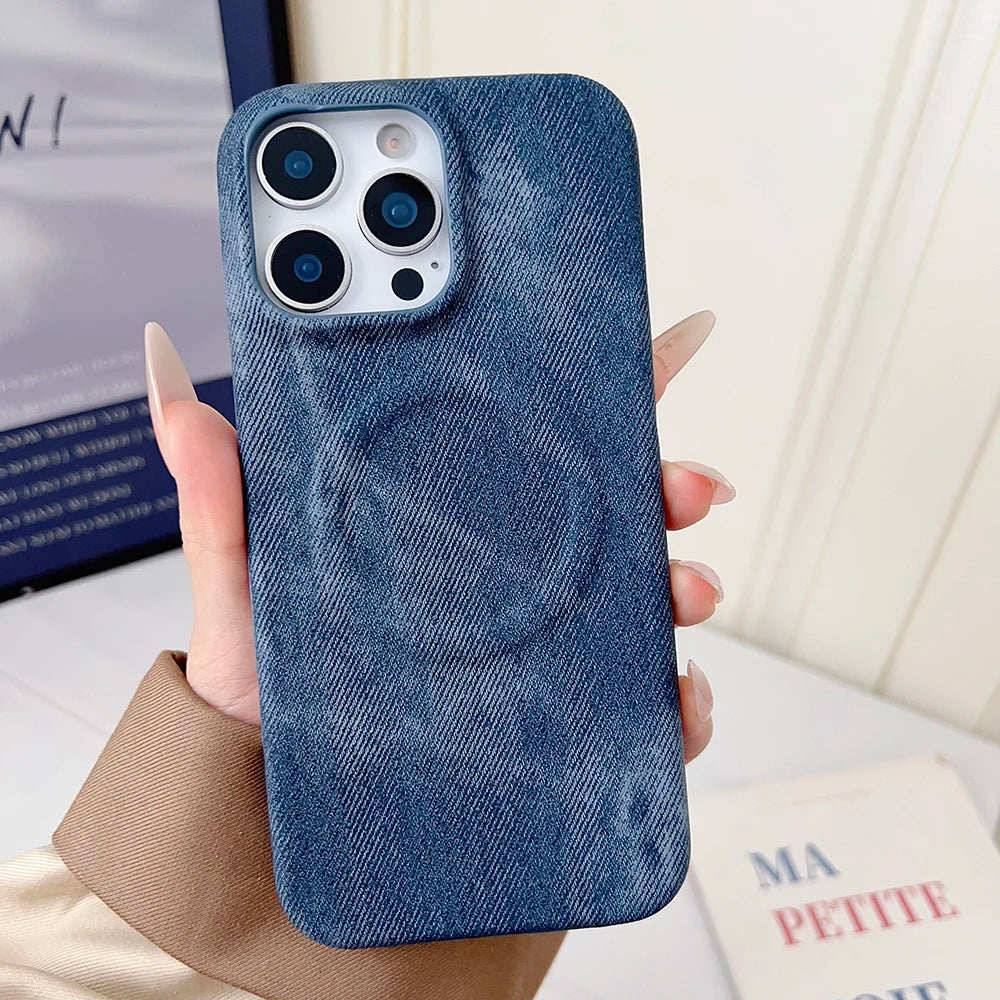 Luxury Denim Textured Magnetic Phone Case