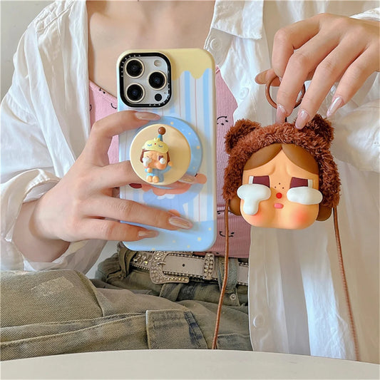 Korean Blue Stripe Cute Girl Magnetic Phone Case For iPhone
