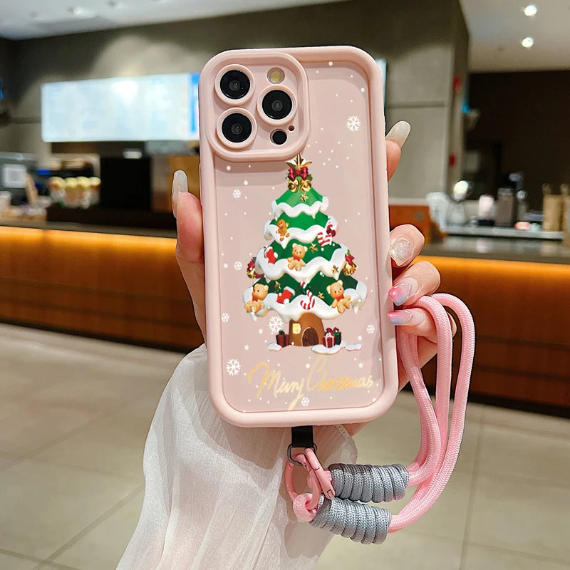 New Year Christmas Santa Lanyard Rope Phone Case For iPhone