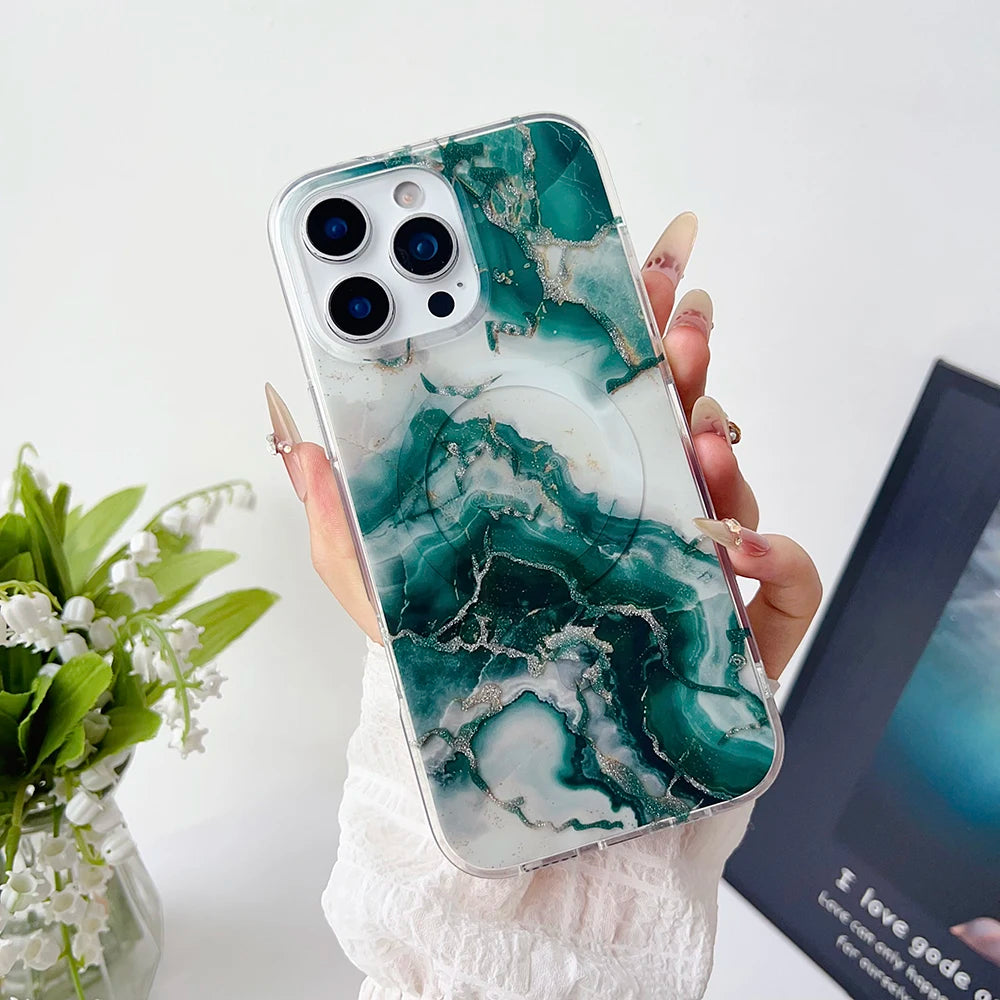 Luxury Marble Pattern Wireless Charging Magnetic Shockproof Protective Phone Case