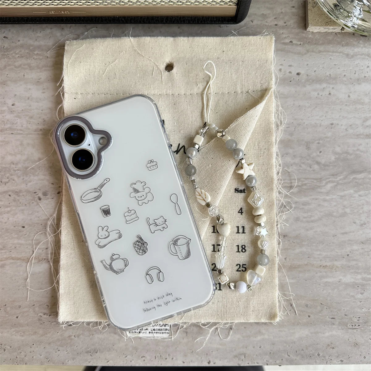 Grey Frame Line Drawing With Star Wrist Chain Chic Phone Case