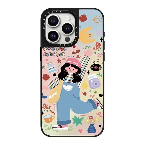 Joyful Lucky Doodle Girl Mirror Design Phone Case
