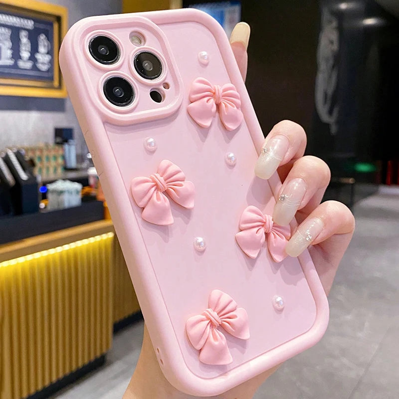 Cute 3D Pearl Bow Phone Case For iPhone
