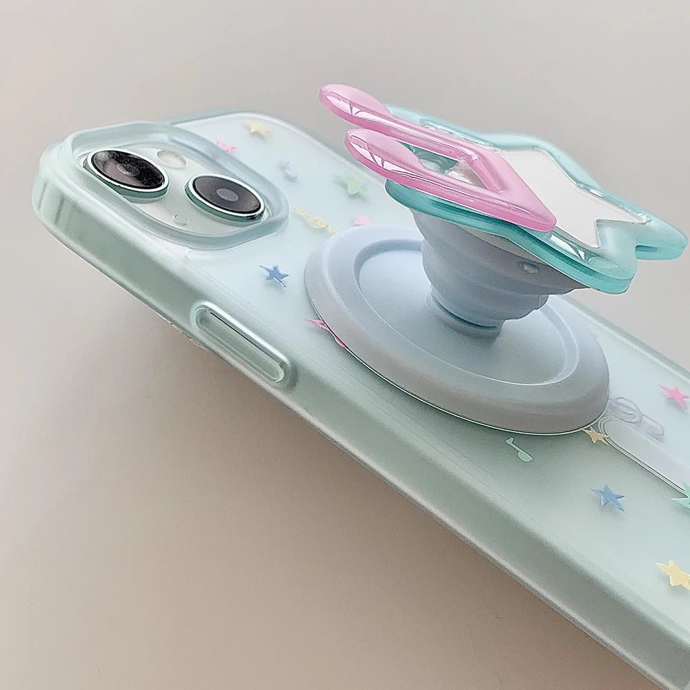 3D Korean Cute Stars Mirror Magsafe Magnetic Holder Phone Case