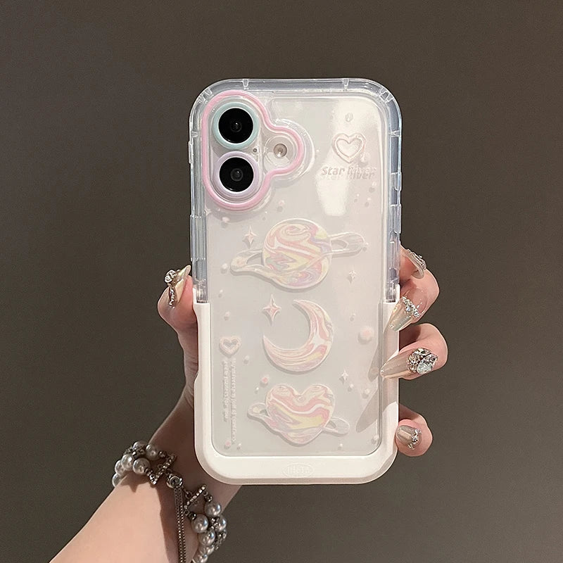 Pink Bow Moon Stars Bracket Phone Case For iPhone