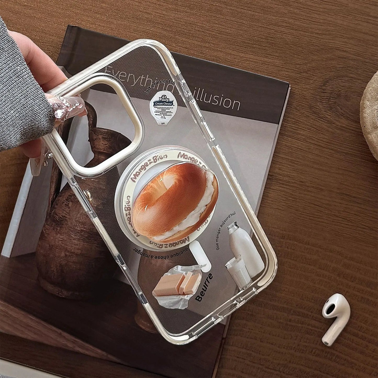 Korean Bread Breakfast Magsafe Magnetic Stand Clear Phone Case For iPhone