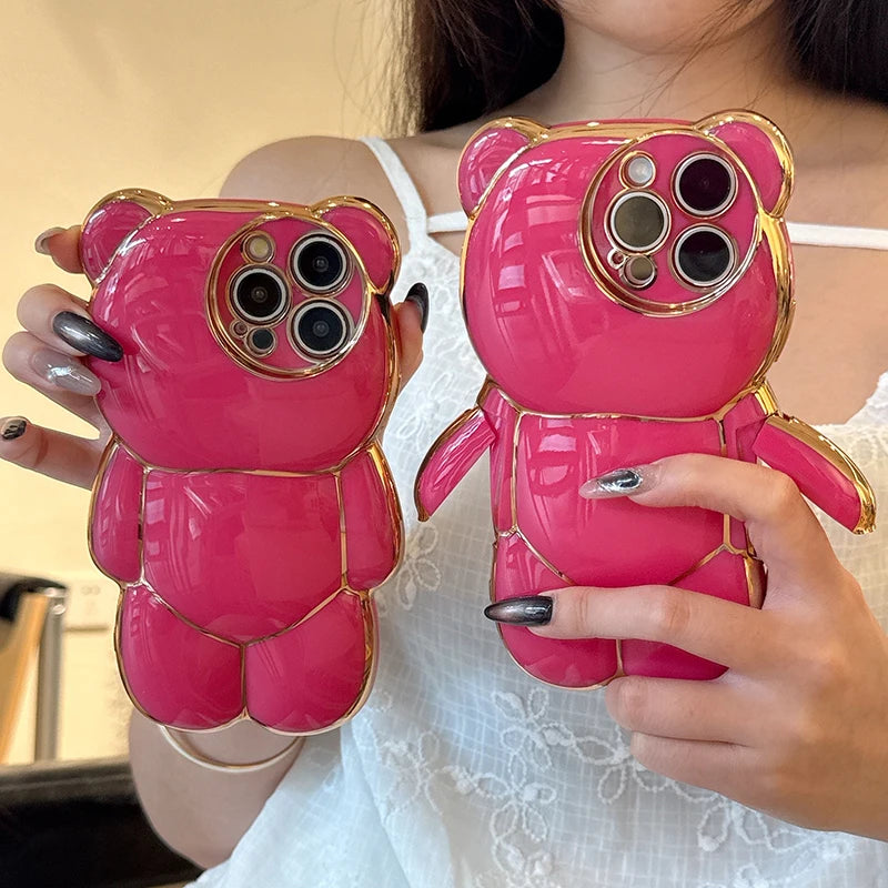 Plating Rose Cute Bear Shape Phone Case
