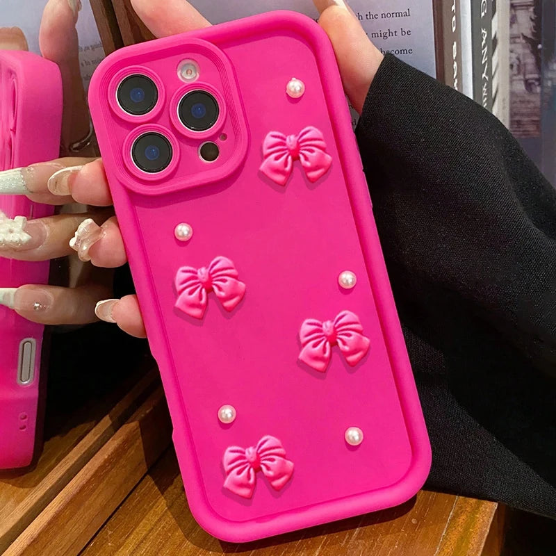 Cute 3D Pearl Bow Phone Case For iPhone