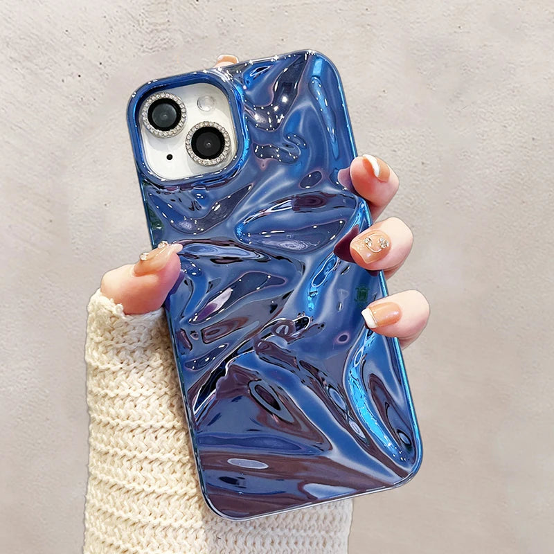 Plating Blue Glossy Water Ripple Phone Case