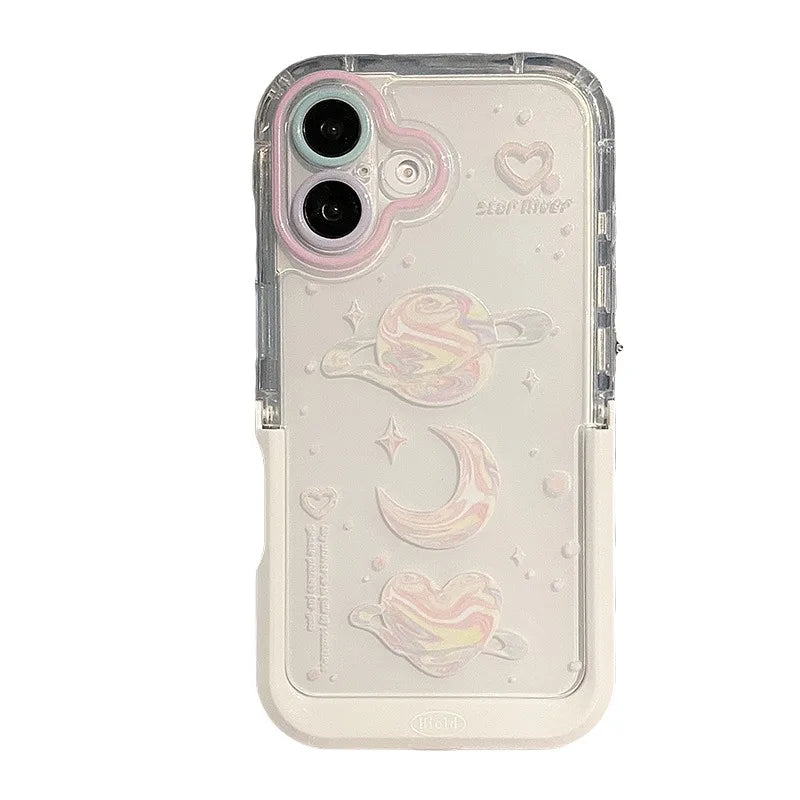 Pink Bow Moon Stars Bracket Phone Case For iPhone