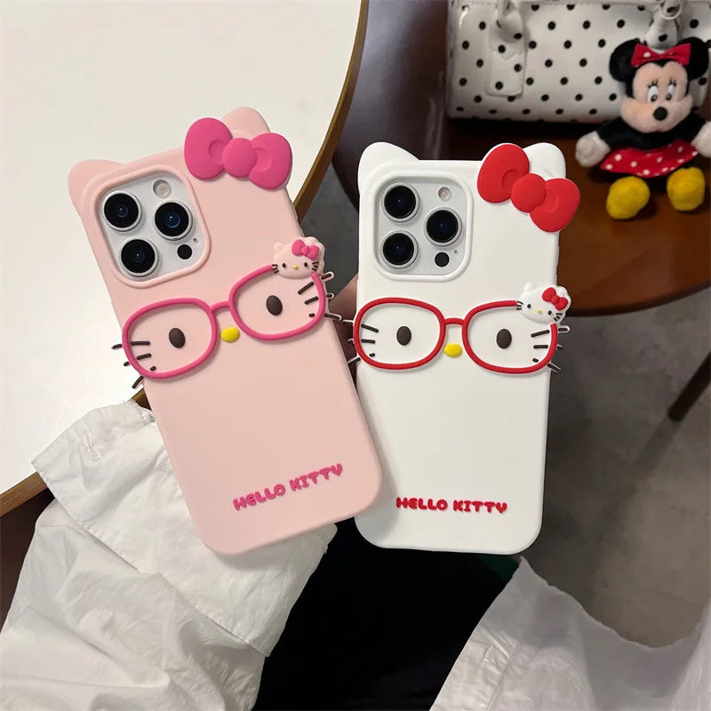 Kawaii Cartoon Glasses Bowknot Hello Kitty Phone Case For iPhone