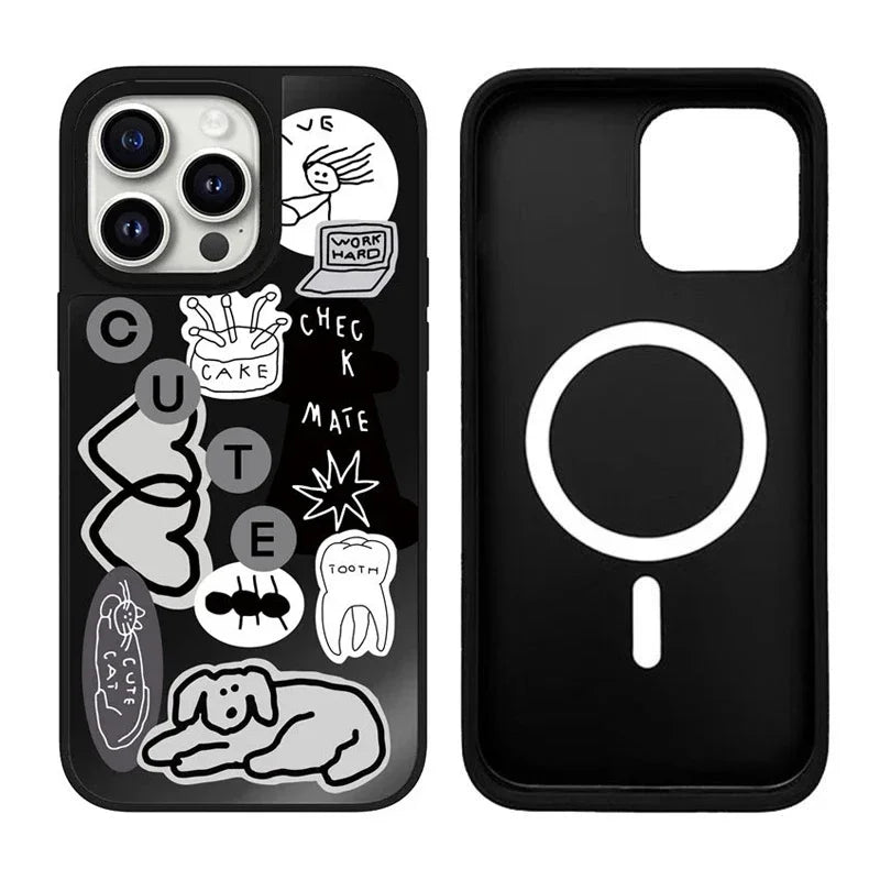 Black Mirror Surface Dog Sticker Phone Case