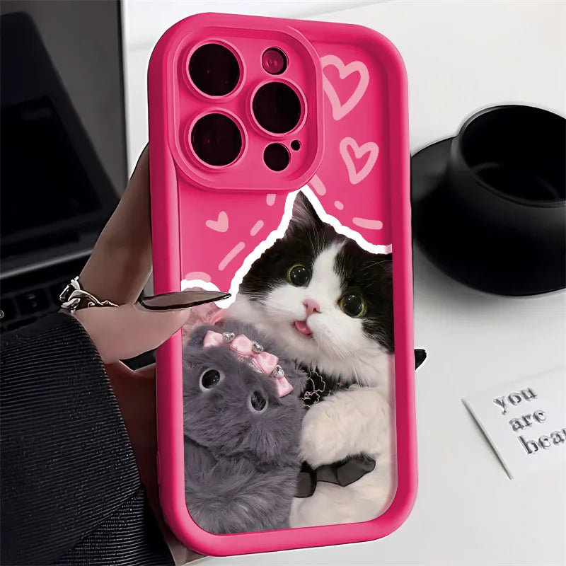 Candy Color Cute Cat Phone Case For iPhone