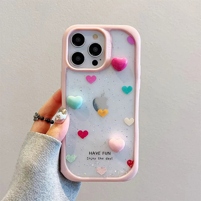 Fashion Colorful 3D Love Heart Glitter Phone Case