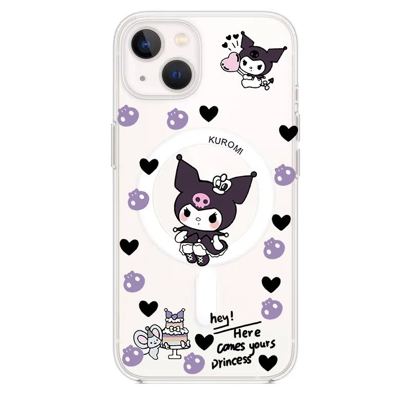 Korean Cute Cartoon Kuromi With Holder Magsafe Magnetic Phone Case For iPhone