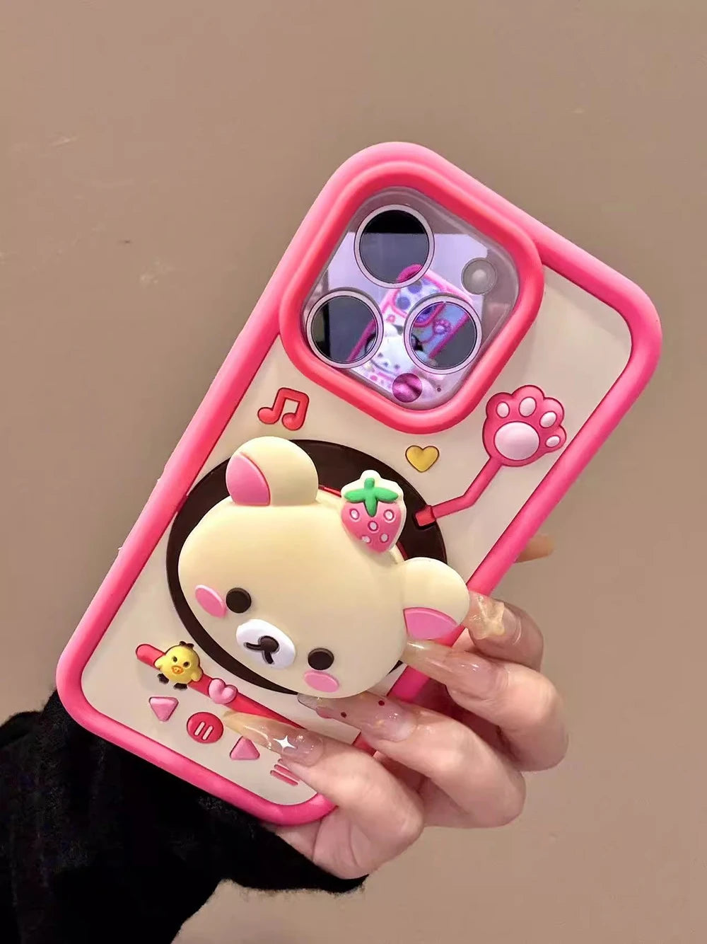 Cute Rotating Record Player Cartoon Bear Silicone Phone Case
