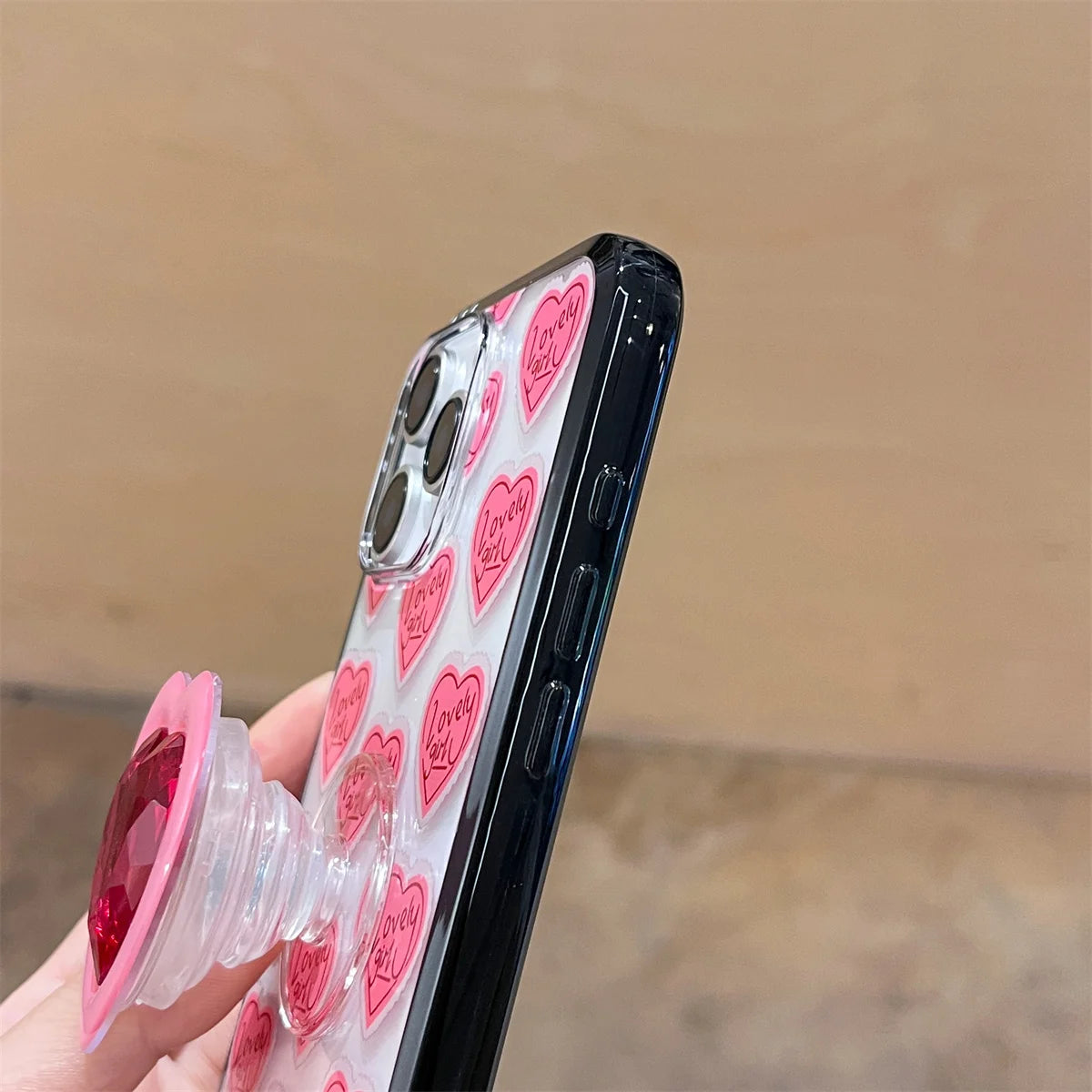 New Cartoon Cute Letter Heart Stand Phone Case