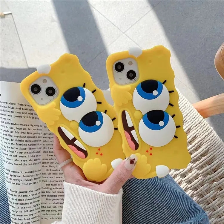 3D Cute Cartoon Big Eyes Spongebob Phone Case For iPhone