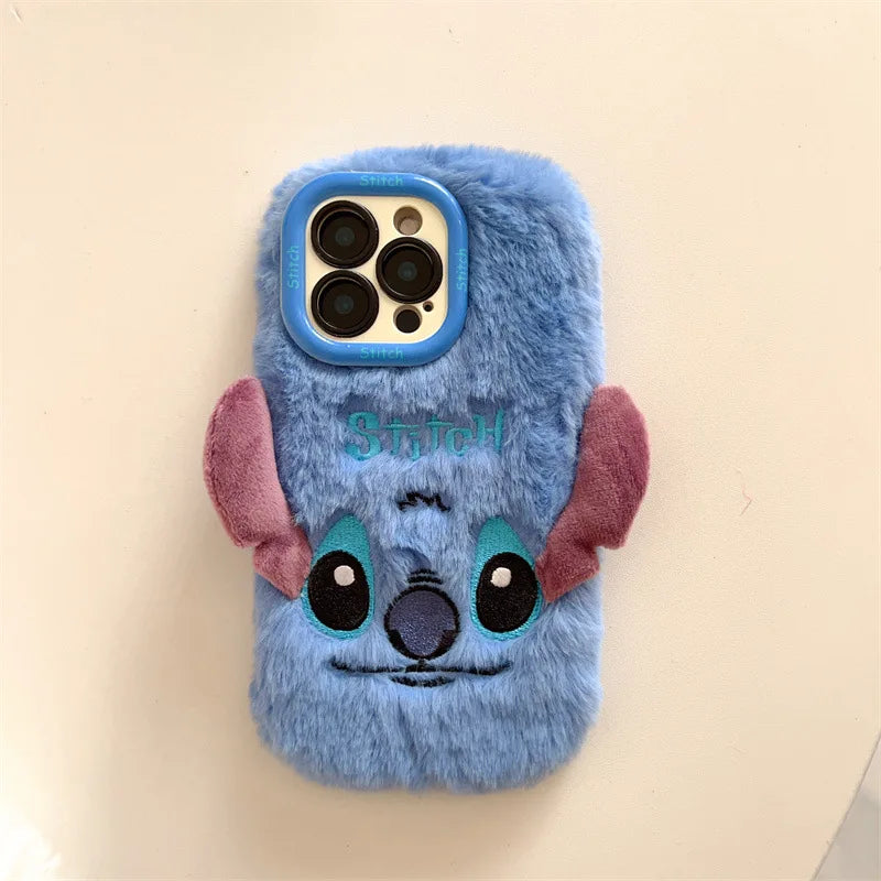 3D Cute Cartoon Stitch Embroidered Plush Phone Case For iPhone