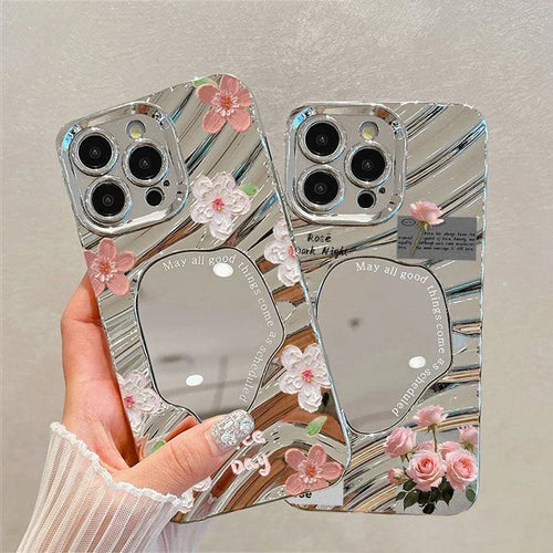 Luxury Plating Make Up Mirror Wave Bumper Shockproof Phone Case