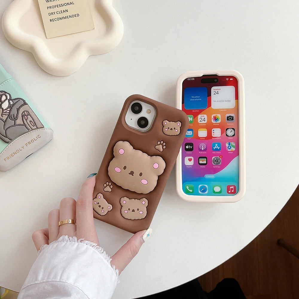 Kawaii Bear Cover With Stand Holder Soft Silicone Case for iPhone