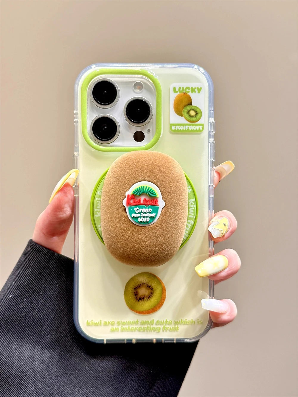 3D Cute kiwi Clear Magnetic Grip Tok Stand Holder Phone Case For iPhone