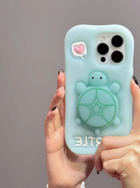 Cartoon Cute Luminous Turtle Kickstand Soft Silicone Case For iPhone