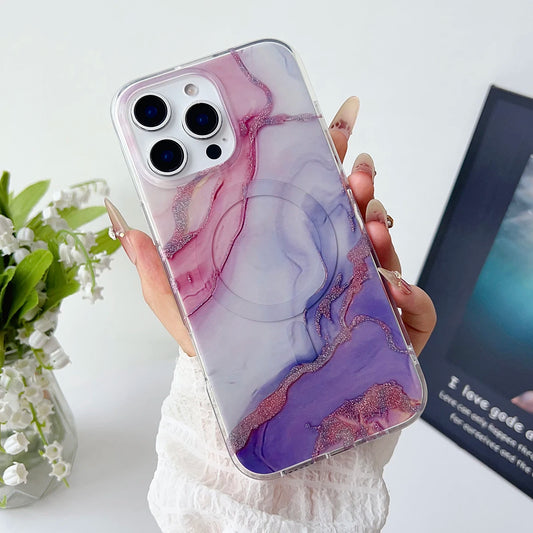 Luxury Marble Pattern Wireless Charging Magnetic Shockproof Protective Phone Case