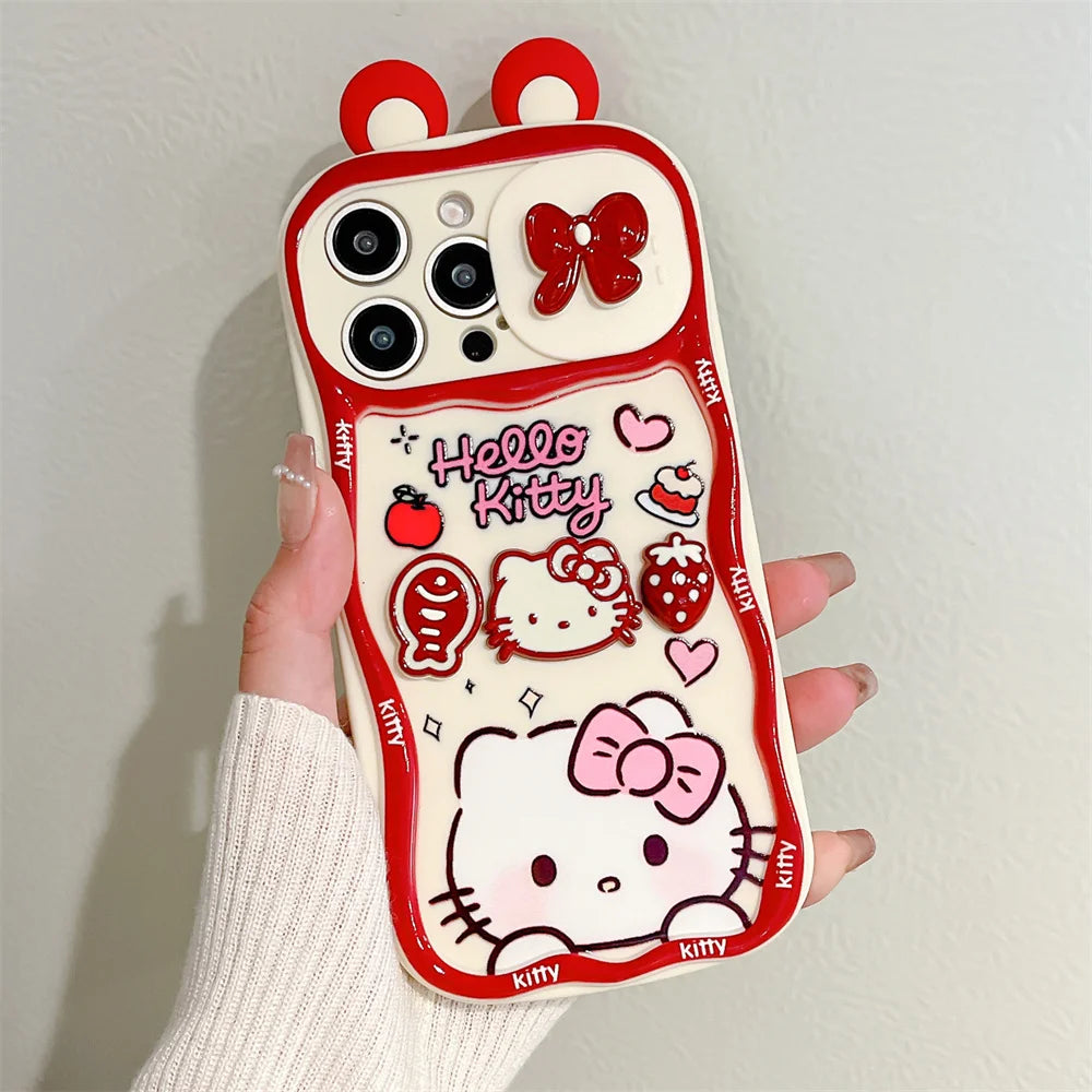 Cute Cartoon Hello Kitty Push Pull Camera Phone Case