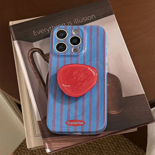 Retro Style Red Blue Striped With Bracket Phone Case For iPhone