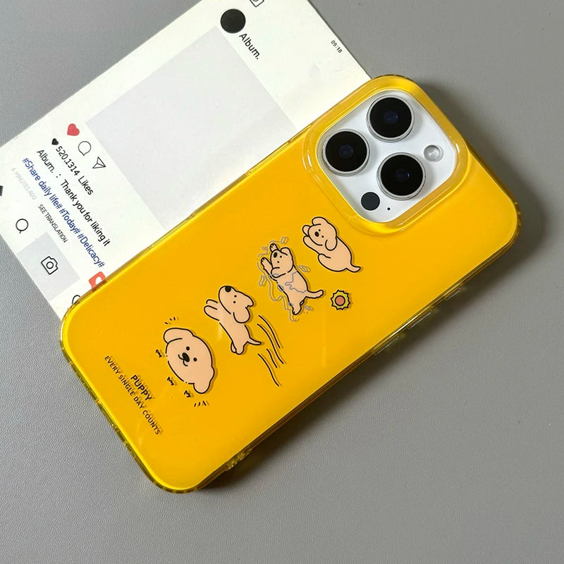 Lovely Cute Four Dogs Yellow Phone Case