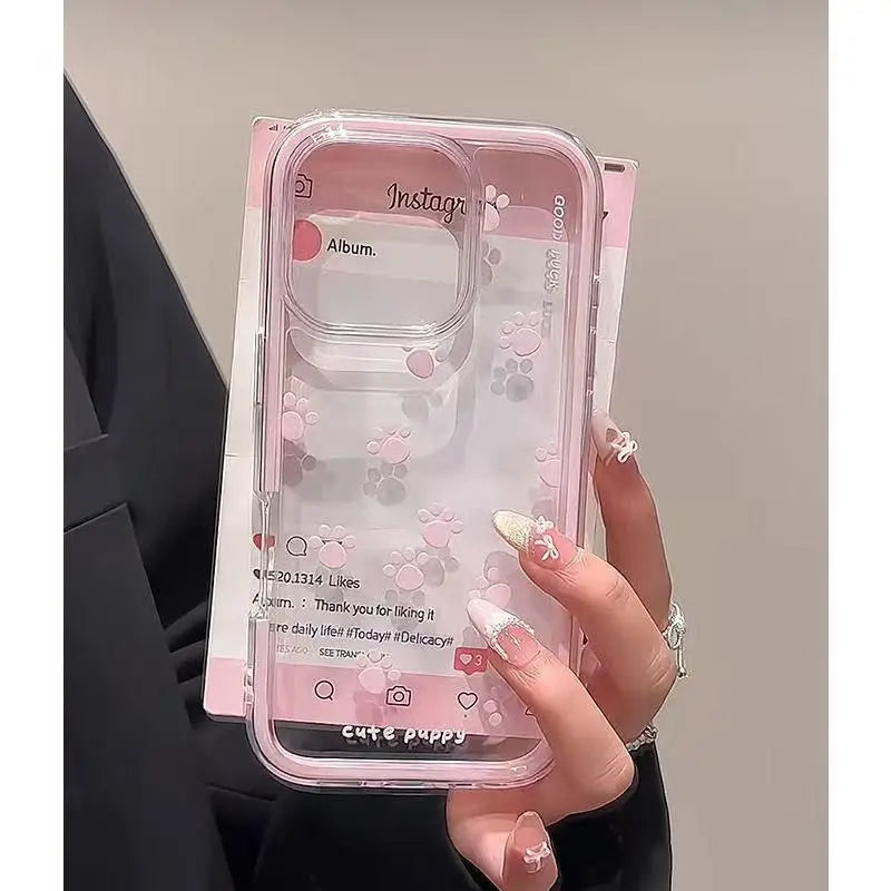 Pink Dog Paw Prints Clear Phone Case