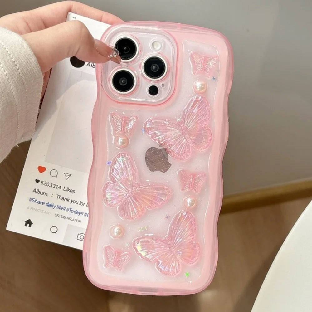 3D Butterfly Crystal Bling Glitter Clear Case For iPhone