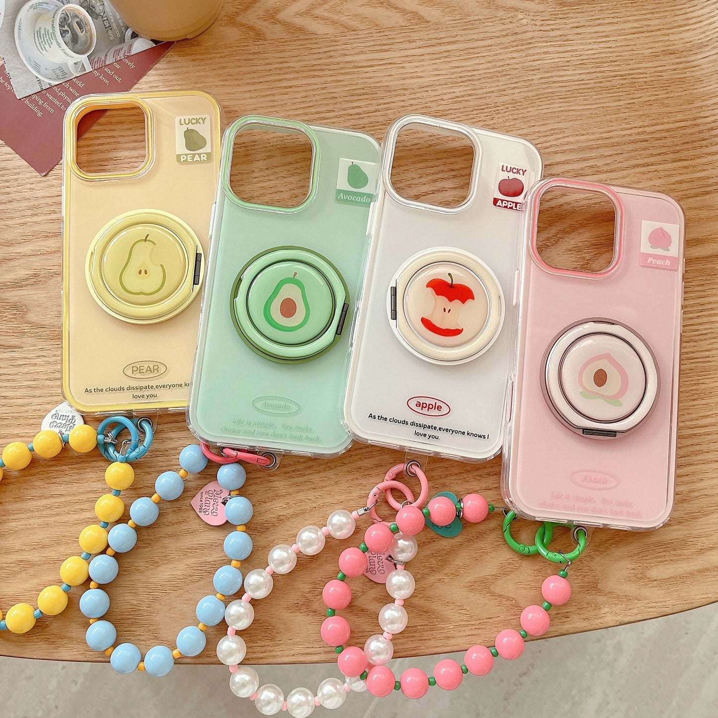 Cute Cartoon Peach Avocado Rotating Bracket Phone Case