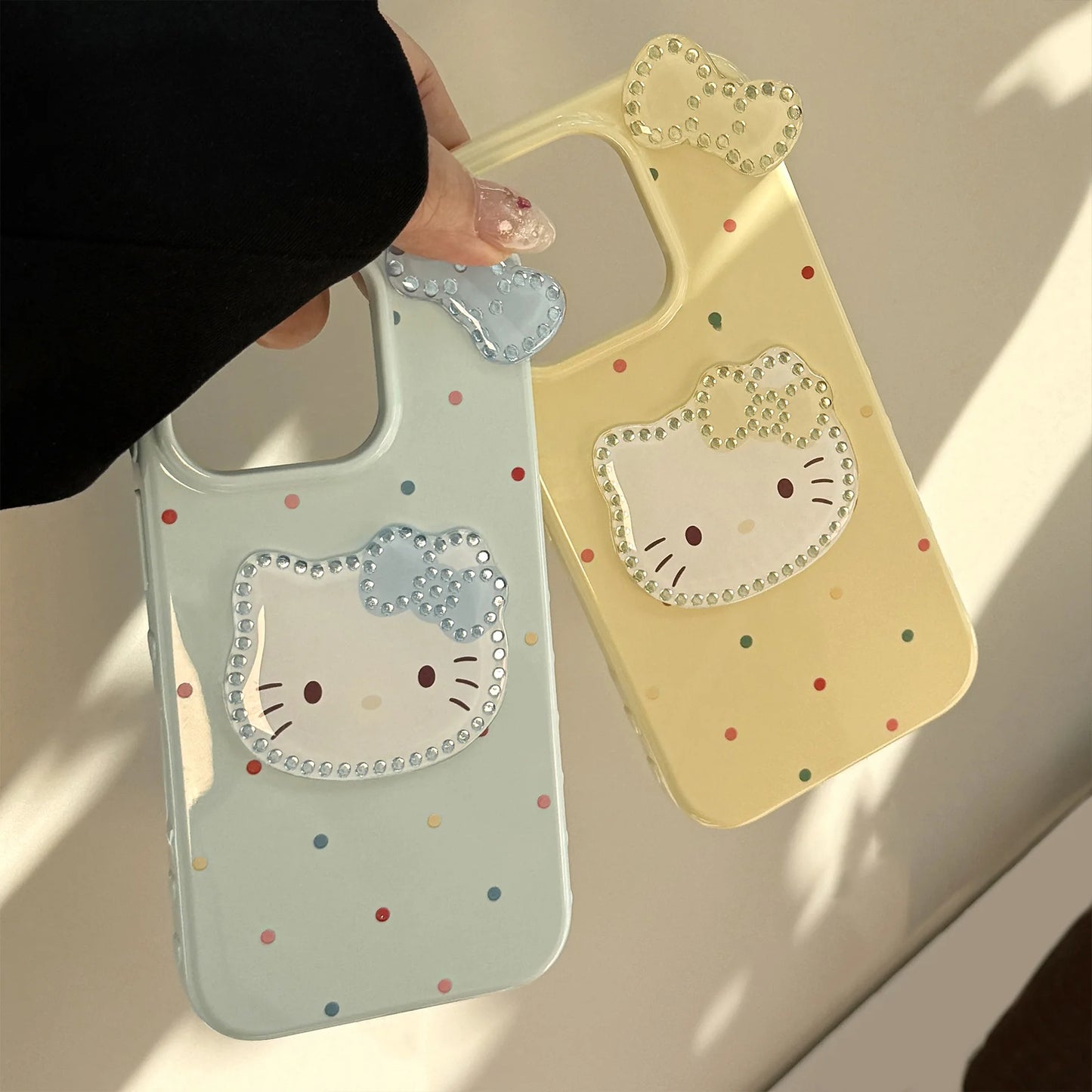 Korean Colorful Wave Point 3D Bowknot Hello Kitty Phone Case For iPhone