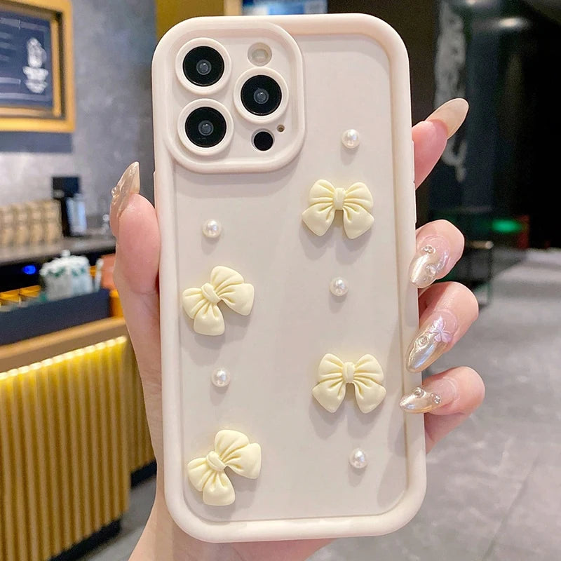 Cute 3D Pearl Bow Phone Case For iPhone