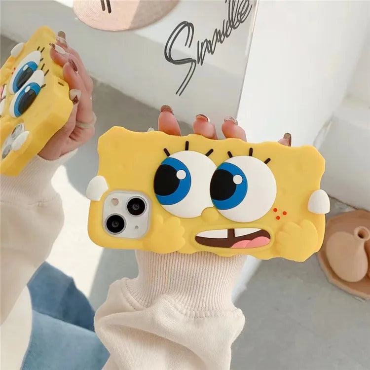 3D Cute Cartoon Big Eyes Spongebob Phone Case For iPhone