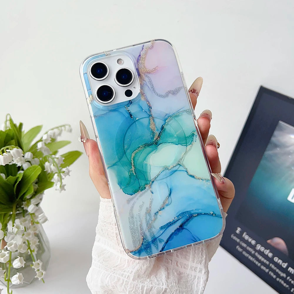 Luxury Marble Pattern Wireless Charging Magnetic Shockproof Protective Phone Case