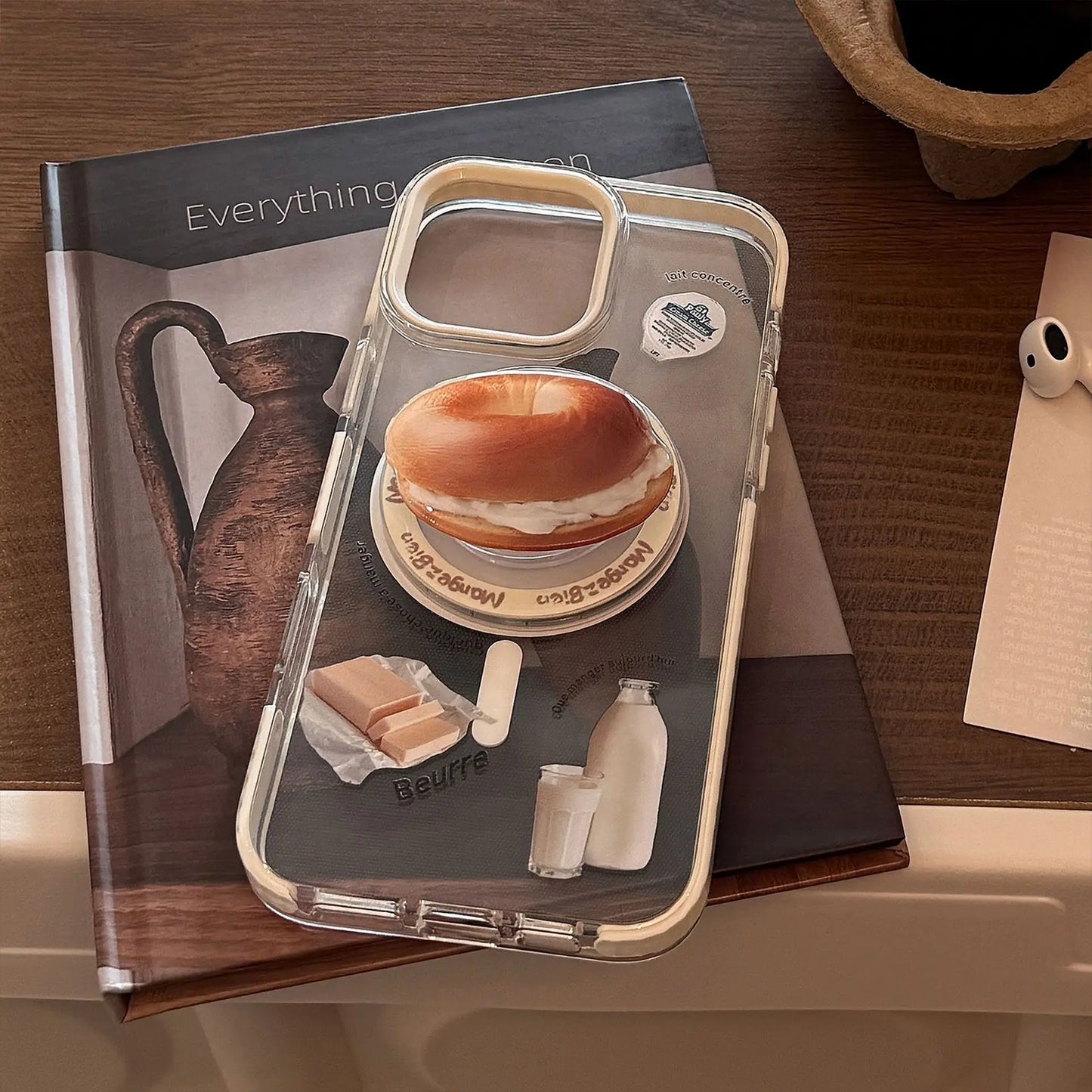 Korean Bread Breakfast Magsafe Magnetic Stand Clear Phone Case For iPhone