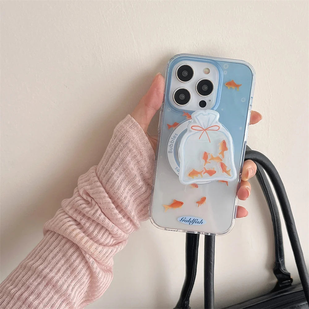Blue Cute Gradient Color fish Wireless Charge Case For iPhone