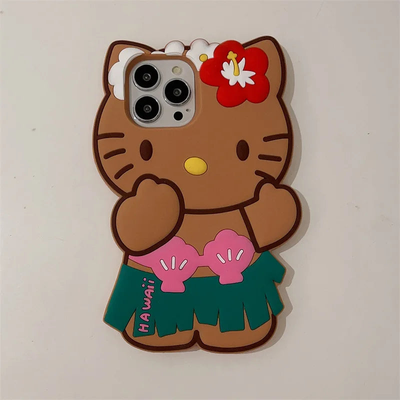3D Cute Cartoon Hello Kitty Hawaiian Series Phone Case For iPhone