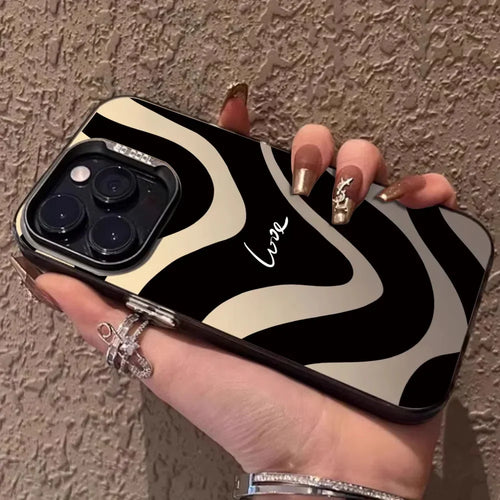 Fashion Stripe Pattern Lens Protect Plating Back Cover Fundas Phone Case