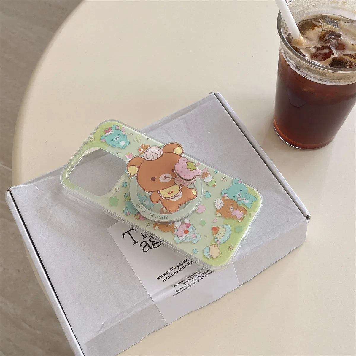 Magnetic Shell With Painted Four Leaf Clover Bear Phone Case and Rotating Magnetic Bracket For iPhone