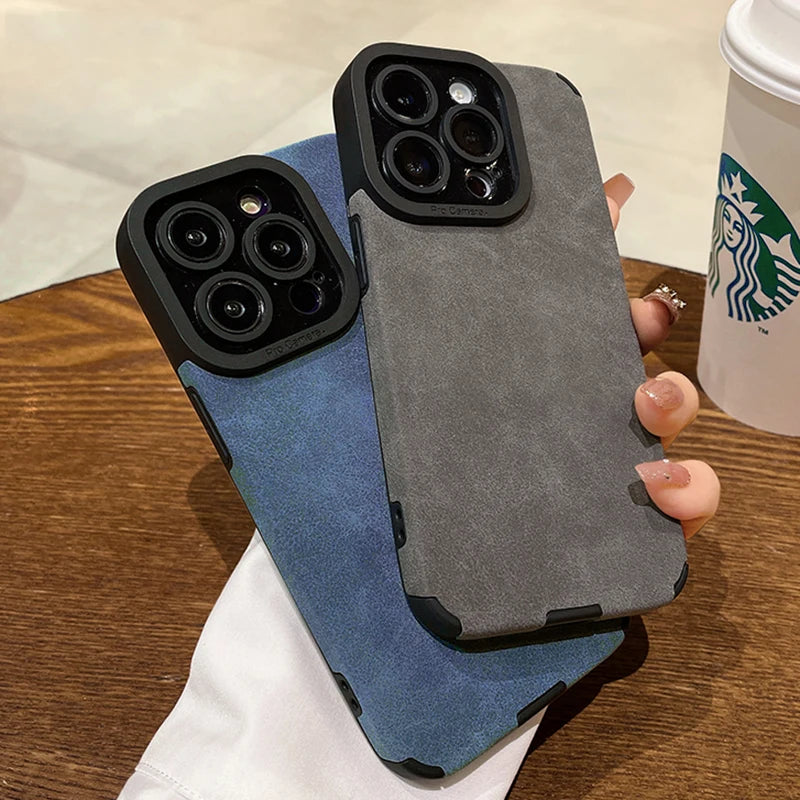 Luxury Suede Matte Leather Camera Protection Phone Case For iPhone