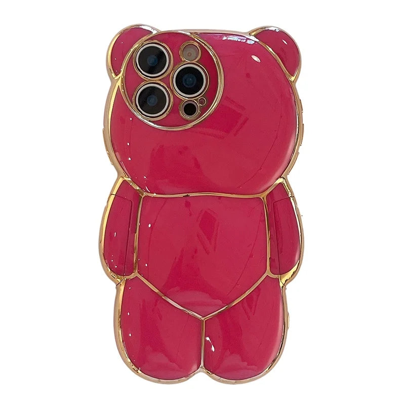Plating Rose Cute Bear Shape Phone Case
