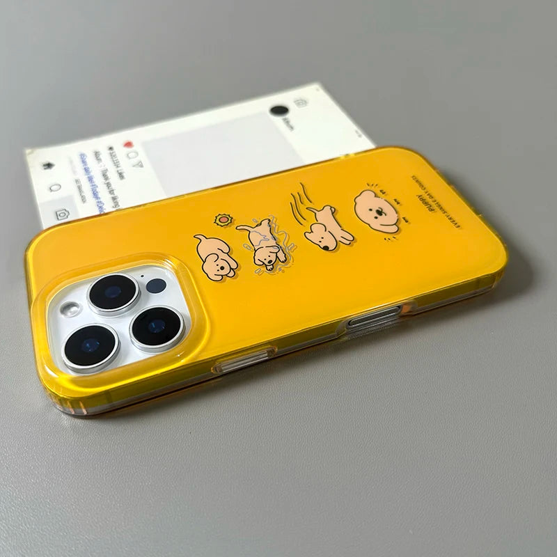 Lovely Cute Four Dogs Yellow Phone Case