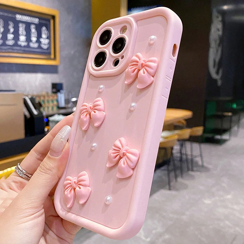 Cute 3D Pearl Bow Phone Case For iPhone