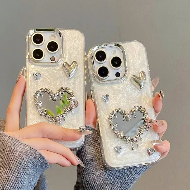 Luxury Diamand Love Heart Mirror Phone Case