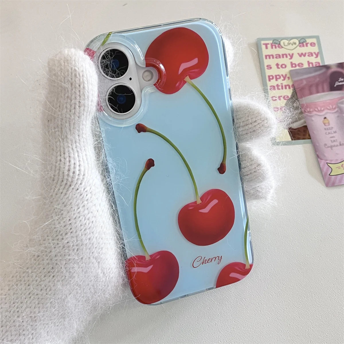 New Fashion Cute Fruit Light Blue Cherry Phone Case