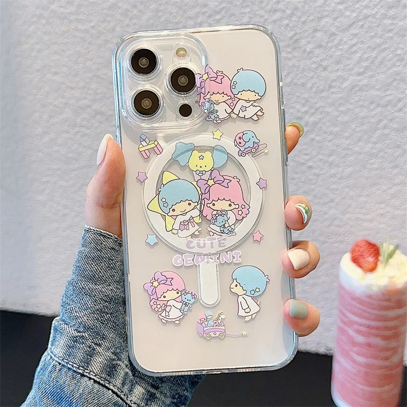 Cartoon Twin Stars Holder Magsafe Magnetic Phone Case For iPhone
